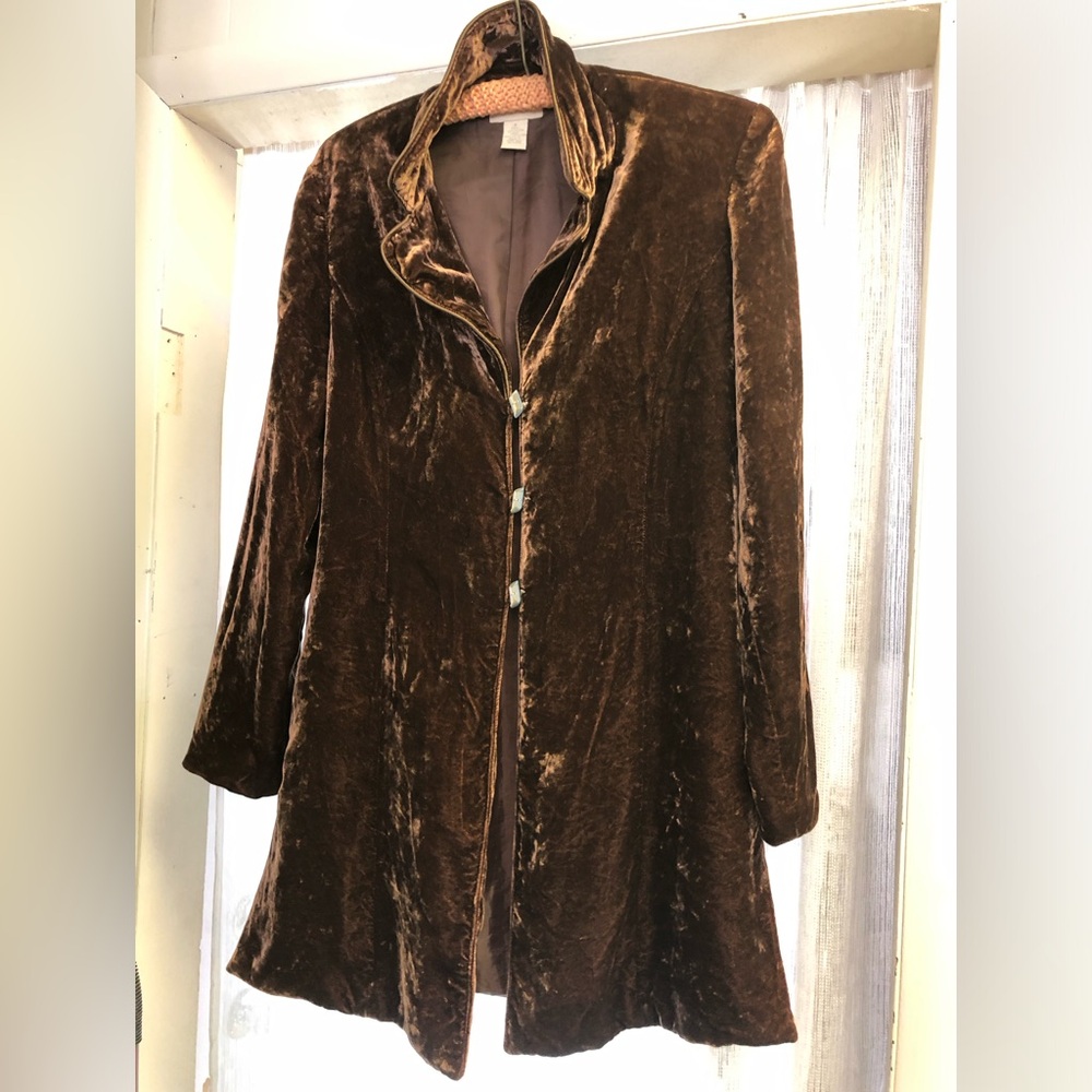 Vintage J. Jill Duster Jacket Brown Crushed Velvet Size 6